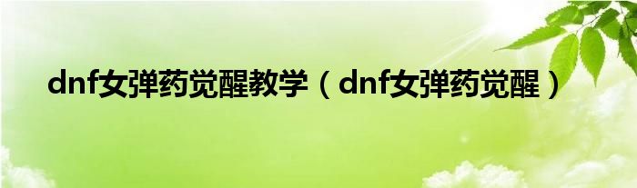 dnf女弹药觉醒教学（dnf女弹药觉醒）