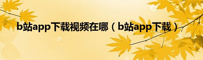 b站app下载视频在哪（b站app下载）